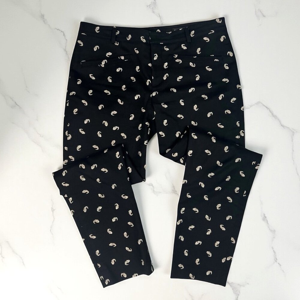 Club Monaco Ali Slim Crop Dress Pants Size 4 Black Koi Fish Print Brushed Chino